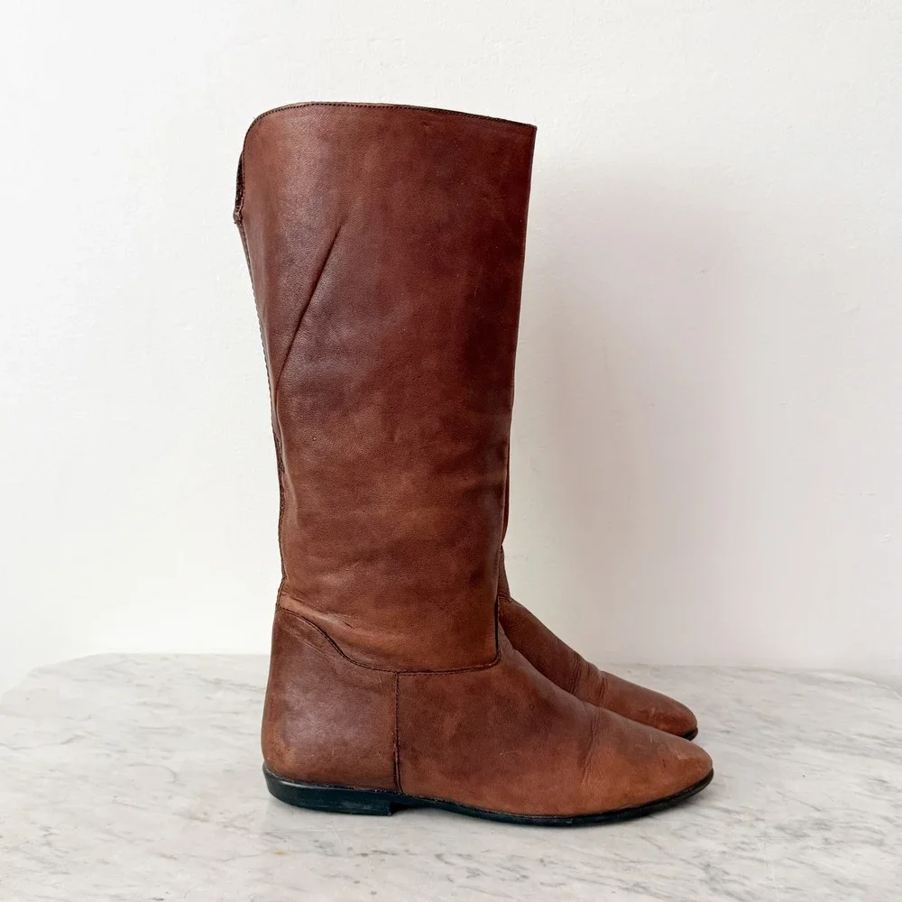 MIA Knee High Riding Boots Vintage Leather Flat Pointed Toe 8.5B Brown Brazil